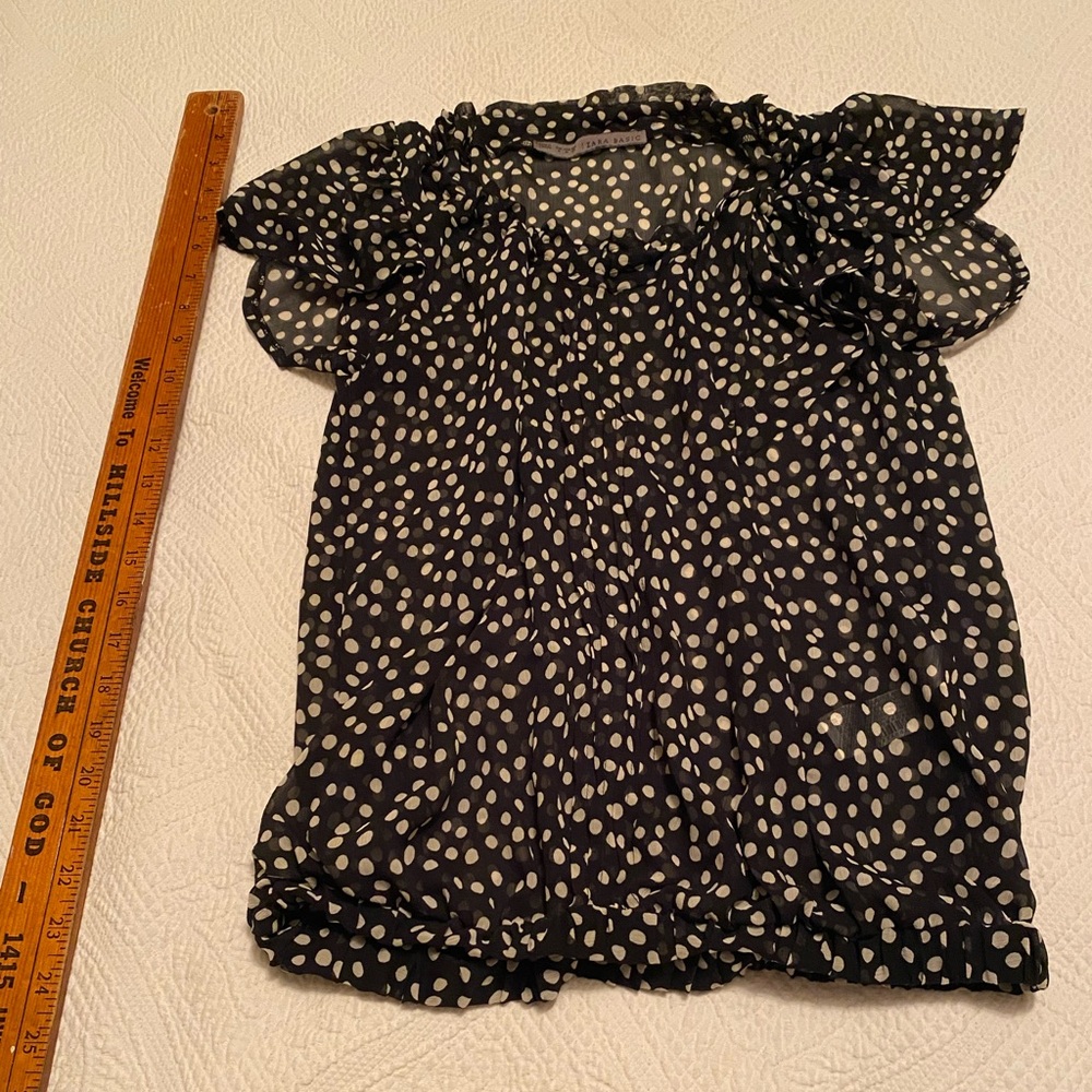 Zara Navy and White Polka Dot Top